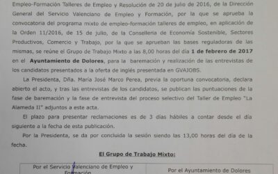 ACTA BAREMACIÓN PROFESOR INGLÉS: “TALLER EMPLEO ALAMEDA II”
