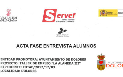 TALLER EMPLEO ALAMEDA III: ACTAS PROVISIONALES ENTREVISTA ALUMNOS