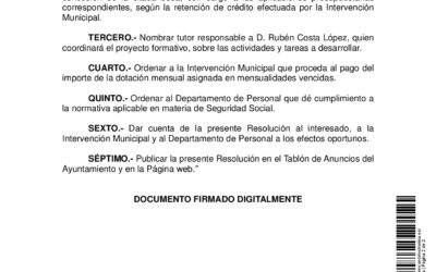 ANUNCIO CONCESIÓN DE UNA BECA DE FORMACIÓN EN CONTROL INTERNO DE LA GESTIÓN ECONÓMICO-FINANCIERA DE LAS ENTIDADES LOCALES DESTINO INTERVENCIÓN MUNICIPAL