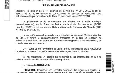 Listado Definitivo: Concesión Ayudas al Transporte