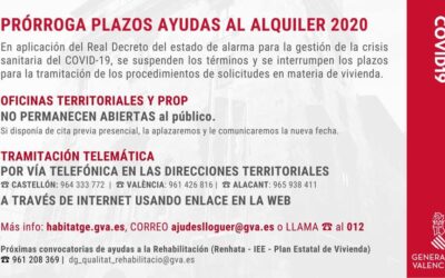 La Vicepresidencia de la Generalitat en materia de vivienda y arquitectura bioclimática prorroga las ayudas al alquiler de viviendas