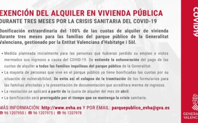 El Vicepresidente del Consell de vivienda y arquitectura bioclimática informa acerca de la exoneración del pago del alquiler de vivienda