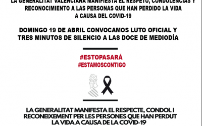 El Ayuntamiento y la Generalitat Valenciana decretan luto oficial por las personas fallecidas por el COVID19 para este domingo