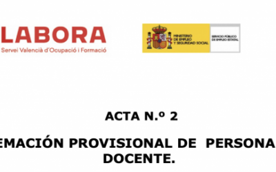ACTA DE BAREMACIÓN PROVISIONAL DE PERSONAL DIRECTIVO Y DOCENTE  DEL TALLER DE EMPLEO «ALAMEDA VI»