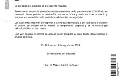INSTRUCCIONES RELATIVAS AL DESARROLLO DEL CUESTIONARIO TIPO TEST DEL EJERCICIO ÚNICO – 1ª PARTE DEL PROCESO SELECTIVO PARA PROVEER EN PROPIEDAD UNA PLAZA DE PSICÓLOGO/A, DEL AYUNTAMIENTO DE DOLORES