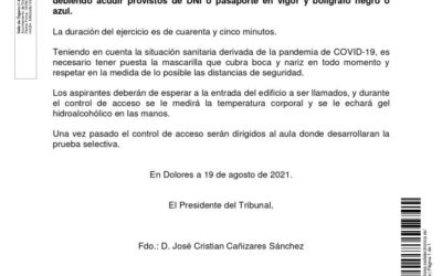 INSTRUCCIONES RELATIVAS AL DESARROLLO DEL CUESTIONARIO TIPO TEST DEL EJERCICIO ÚNICO – 1ª PARTE DEL PROCESO SELECTIVO PARA PROVEER EN PROPIEDAD UNA PLAZA DE TÉCNICO GRADO MEDIO, ADSCRITA AL ÁREA DE PERSONAL, DEL AYUNTAMIENTO DE DOLORES