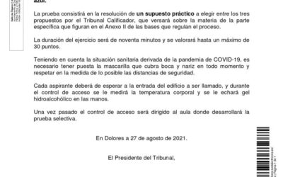 INSTRUCCIONES RELATIVAS AL DESARROLLO DEL SUPUESTO PRÁCTICO DEL EJERCICIO ÚNICO – 2ª PARTE DEL PROCESO SELECTIVO PARA PROVEER EN PROPIEDAD UNA PLAZA DE PSICÓLOGO/A, DEL AYUNTAMIENTO DE DOLORES