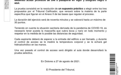 INSTRUCCIONES RELATIVAS AL DESARROLLO DEL SUPUESTO PRÁCTICO DEL EJERCICIO ÚNICO – 2ª PARTE DEL PROCESO SELECTIVO PARA PROVEER EN PROPIEDAD UNA PLAZA DE TÉCNICO GRADO MEDIO, ADSCRITA AL ÁREA DE PERSONAL, DEL AYUNTAMIENTO DE DOLORES